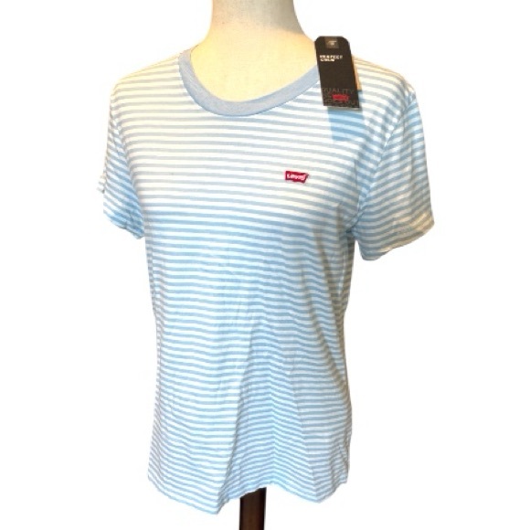 Levi’s Blue Striped Short Sleeve Logo Tee Size Medium NWT - Picture 1 of 5